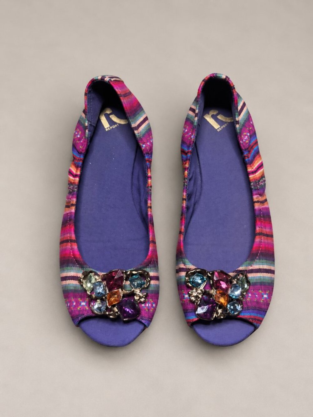 Report Jeweled Woven Multicolor Peep-Toe Ballet Flats - Size 9
